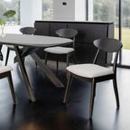 FM30006BK-OT-7PC 7 pc Sargans black finish wood mid-century modern oval dining table set