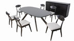 FM30006BK-OT-7PC 7 pc Sargans black finish wood mid-century modern oval dining table set