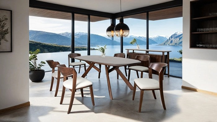 Furniture of America Sargans Rich Walnut Finish Wood Mid-Century Modern Oval Dining Table 7-Piece Set – FM30006WN-OT-7PC-04WN