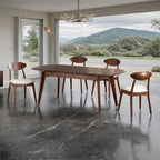 FM30007WN-T-5PC 5 pc Buren rich walnut finish wood mid-century modern 79" dining table set fabric seats