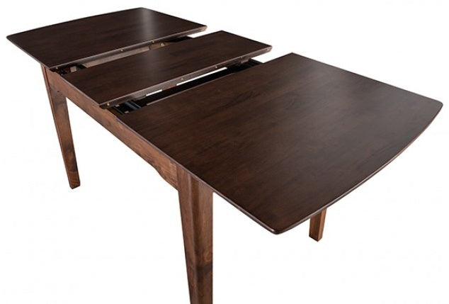 FM30008WN-T-5PC 5 pc Croglio rich walnut finish wood mid-century modern 64" dining table set fabric seats