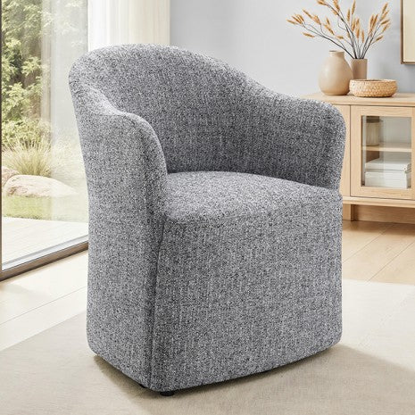 FM3004DG-AC Sema pewter grey woven fabric gentle barrel back swivel dining accent chair