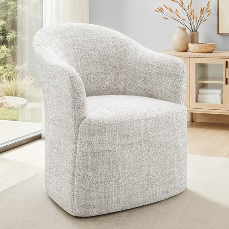 FM3004LB-AC Sema ginger brown woven fabric gentle barrel back swivel dining accent chair