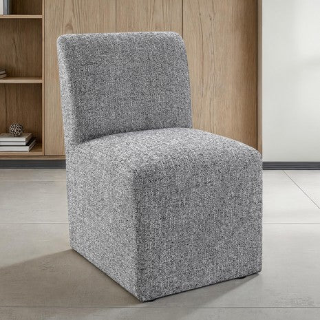 FM3005DG-SC-2PK Tona pewter grey woven fabric parson style dining accent chairs with casters
