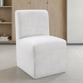 FM3005WH-SC-2PK Tona pristine white woven fabric parson style dining accent chairs with casters