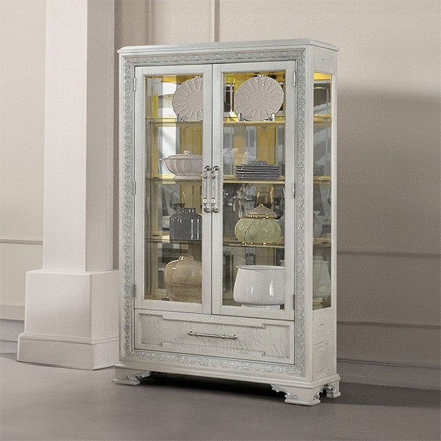 FM31000WH-CR Stella Mia ivory finish wood curio cabinet Astoria grand