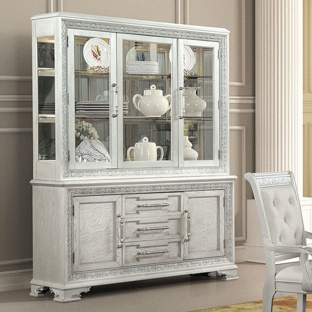 FM31000WH-HB Stella Mia ivory finish wood china cabinet hutch and buffet set Astoria grand