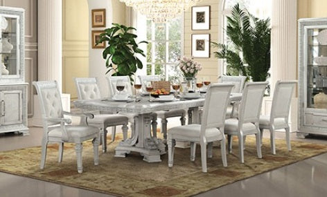 FM31000WH-7PC  7 pc Stella Mia ivory finish wood double pedestal dining table set Astoria grand
