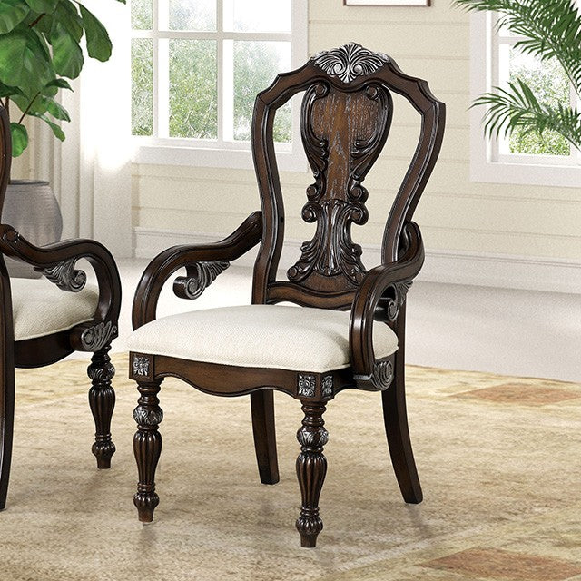 FM31002DB-7PC 7 pc Promenade dark brown finish wood double pedestal carved accents dining table set