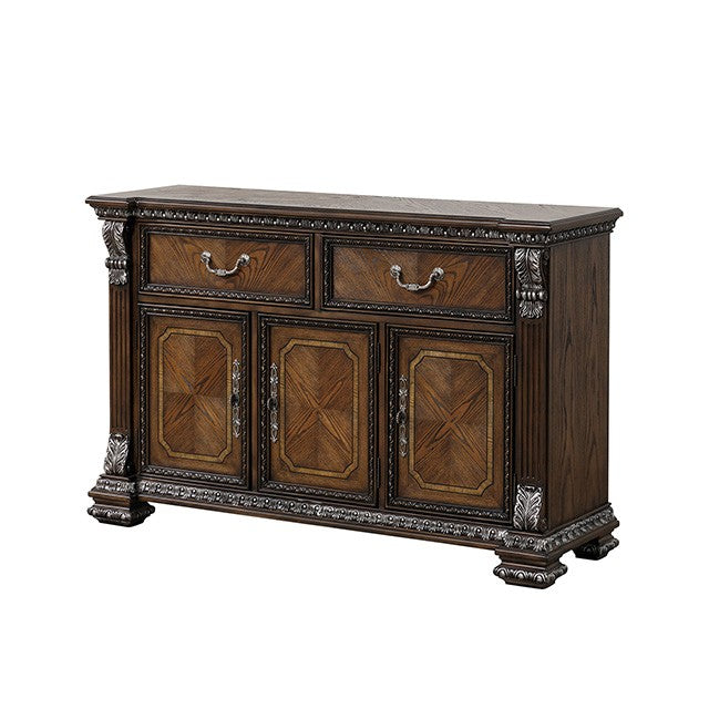 FM31002DB-SV Promenade dark brown finish wood carved accents server sideboard buffet cabinet