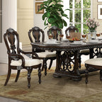 FM31002DB-7PC 7 pc Promenade dark brown finish wood double pedestal carved accents dining table set