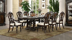 FM31002DB-7PC 7 pc Promenade dark brown finish wood double pedestal carved accents dining table set