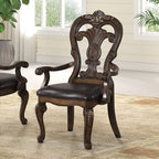 FM31003DB-7PC 7 pc Leovanni dark brown finish wood double pedestal carved accents dining table set