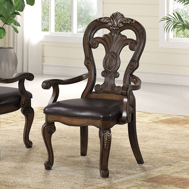 FM31003DB-7PC 7 pc Leovanni dark brown finish wood double pedestal carved accents dining table set