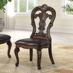 FM31003DB-7PC 7 pc Leovanni dark brown finish wood double pedestal carved accents dining table set