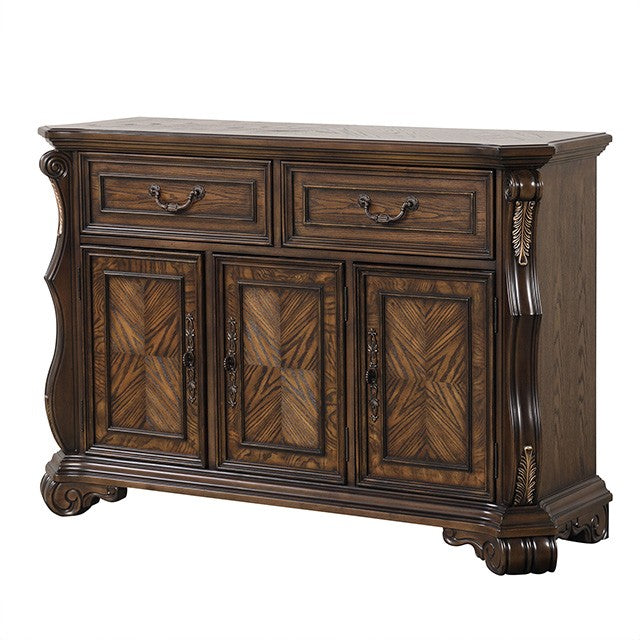 FM31003DB-SV Leovanni dark brown finish wood carved accents server sideboard buffet cabinet