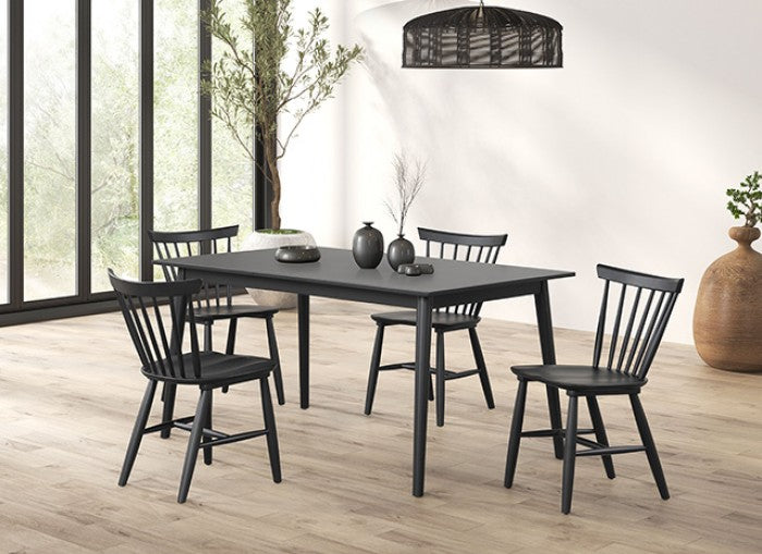 FM3100BK-5PC 5 pc Beale black finish wood mid-century dining table set spindle back chairs