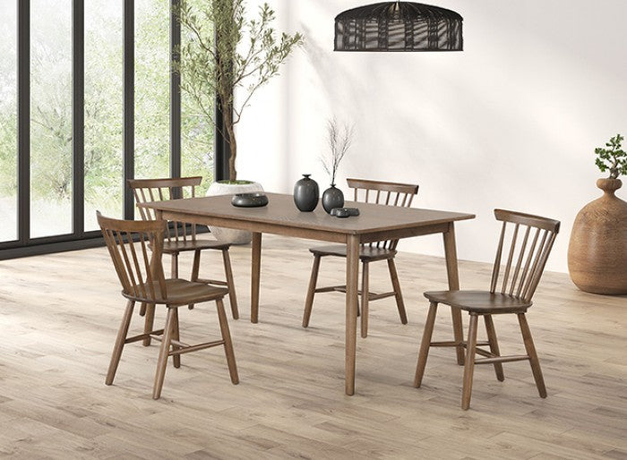 FM3100WN-5PC 5 pc Beale walnut finish wood mid-century dining table set spindle back chairs