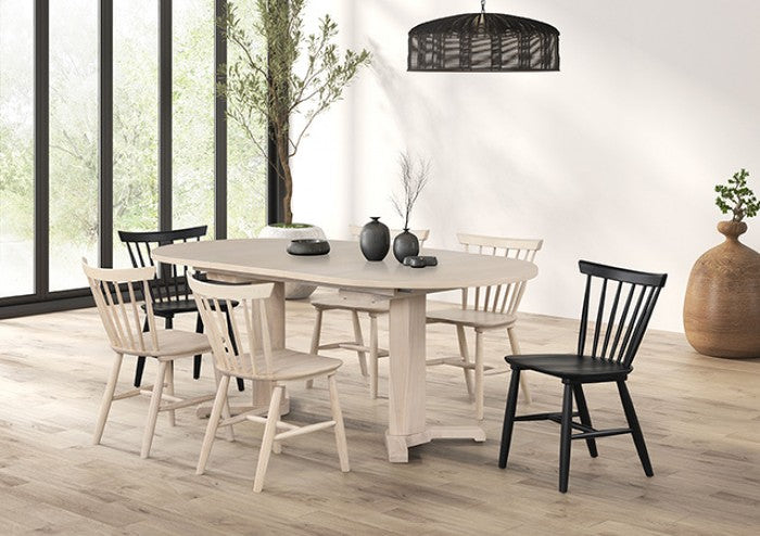 FM3101NT-7PC 7 pc hines white oak finish wood mid-century double pedestal base dining table set