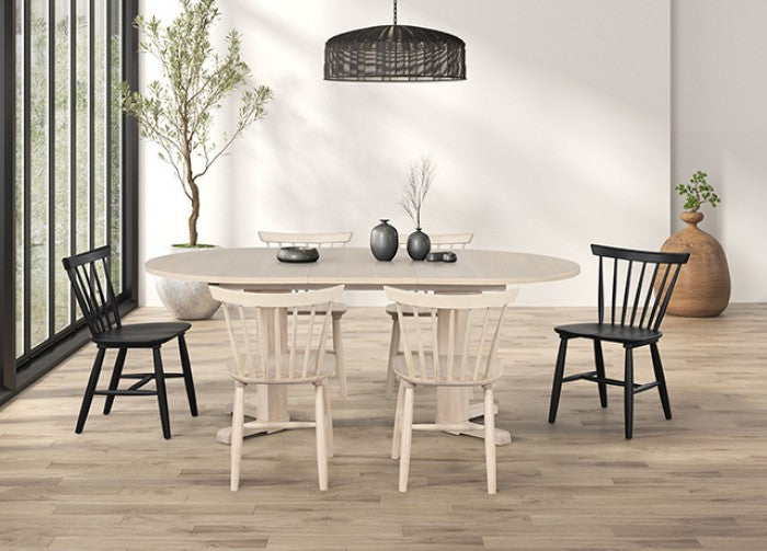 FM3101NT-7PC 7 pc hines white oak finish wood mid-century double pedestal base dining table set