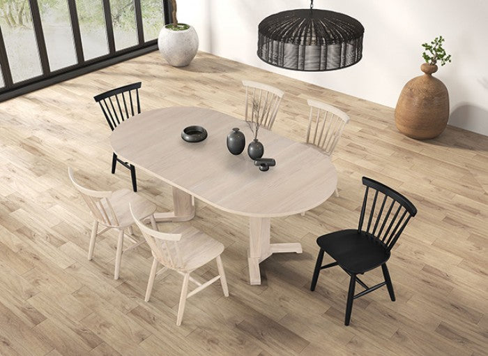 FM3101NT-7PC 7 pc hines white oak finish wood mid-century double pedestal base dining table set