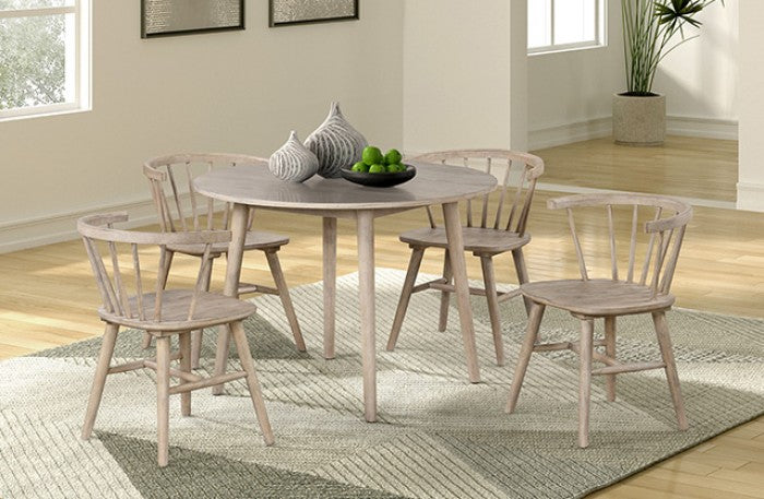 FM3102NT-5PC 5 pc Yate natural oak finish wood mid-century 42" round dining table set spindle back chairs