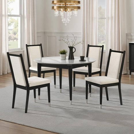 FM32001BK-RT-5PC 5 pc Maidstone black finish wood tapered legs 47" round dining table set with sintered stone top