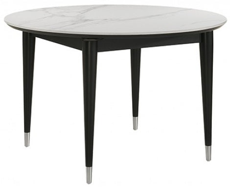 FM32001BK-RT-5PC 5 pc Maidstone black finish wood tapered legs 47" round dining table set with sintered stone top