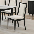 FM32001BK-T-7PC 7 pc Maidstone black finish wood tapered legs dining table set with sintered stone top