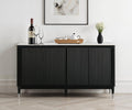 FM32001BK-SV Maidstone black finish wood sintered stone top contemporary style 71" 4 drawer dining server sideboard cabinet buffet