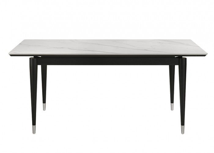 FM32001BK-T-7PC 7 pc Maidstone black finish wood tapered legs dining table set with sintered stone top