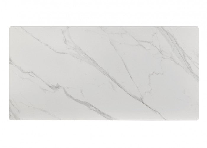 FM37007SV-WH-5PC 5 pc Holbaek silver finish base white top modern 60" dining table set white fabric chairs