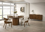 Hillerod Walnut Veneer Inlay Pedestal 59" Round Dining Table Set 5-Pc – FM32006WN-5PC