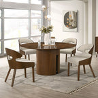 Hillerod Walnut Veneer Inlay Pedestal 59" Round Dining Table Set 5-Pc – FM32006WN-5PC