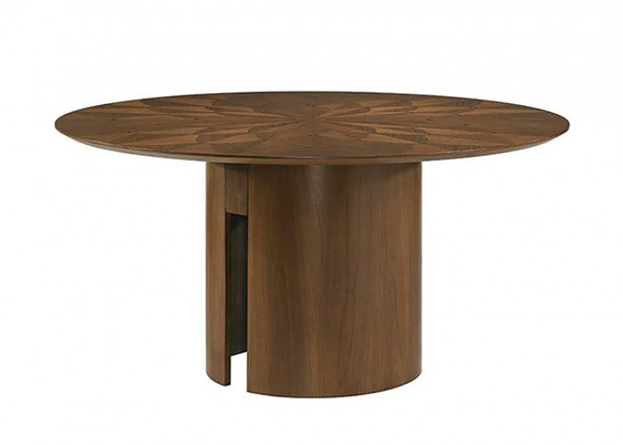 Hillerod Walnut Veneer Inlay Pedestal 59" Round Dining Table Set 5-Pc – FM32006WN-5PC