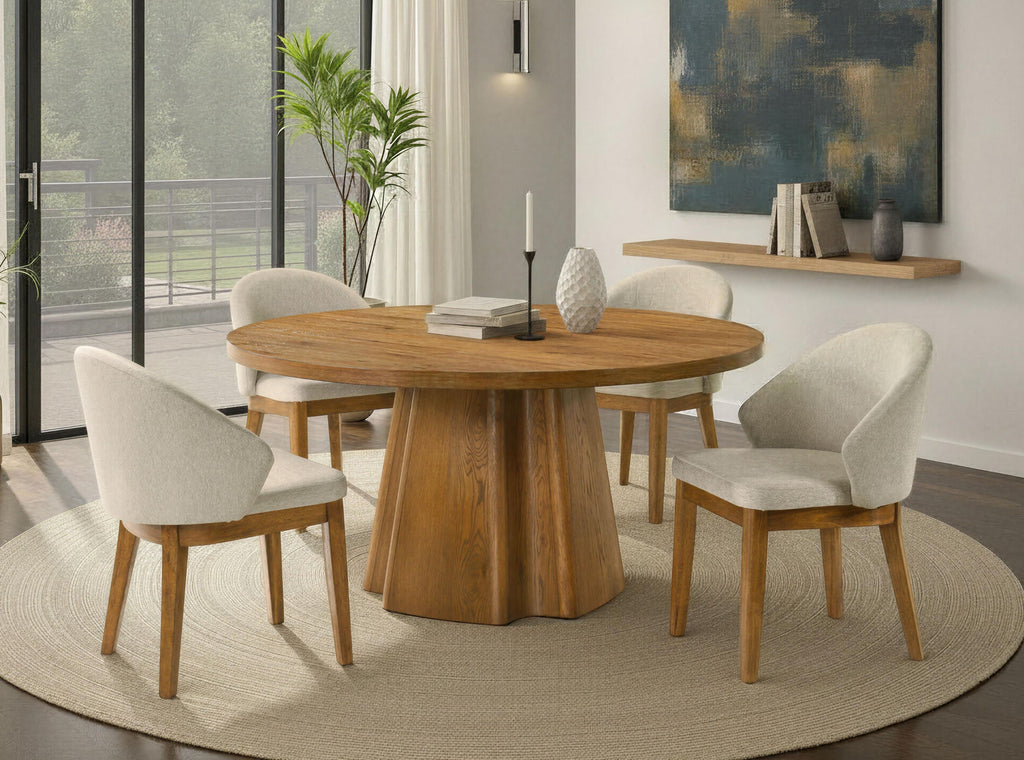 Orsino Walnut Veneer 59" Round Dining Table Set 5-Pc – FM32008WN-3223W-5PC