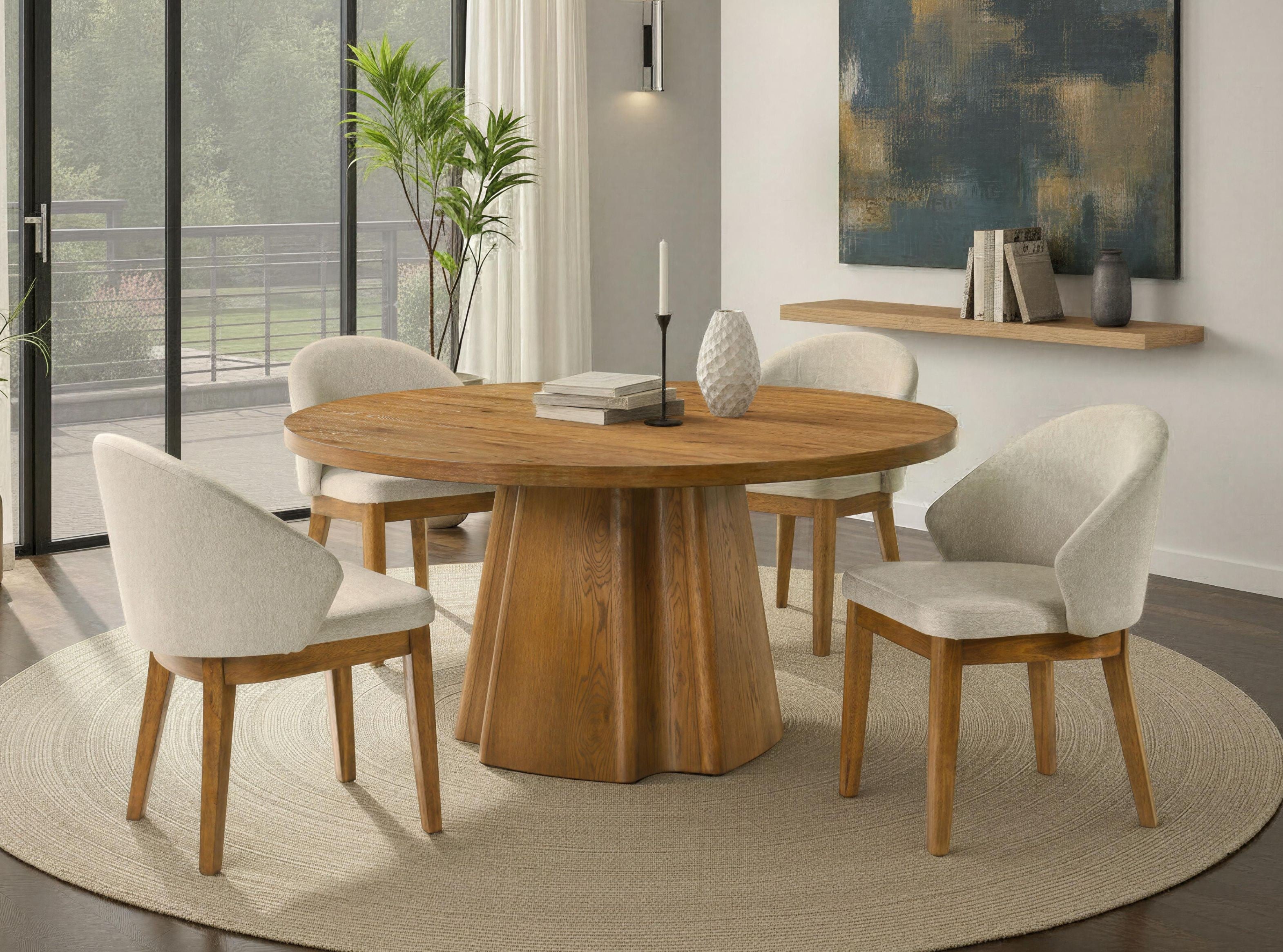 Orsino Walnut Veneer 59" Round Dining Table Set 5-Pc – FM32008WN-3223W-5PC