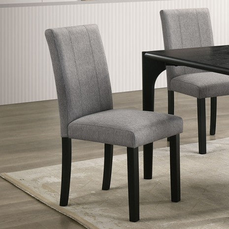 Amelio 7-Piece Dining Table Set – Black Wood & Grey Upholstered Chairs | Furniture of America