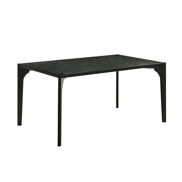 Amelio 7-Piece Dining Table Set – Black Wood & Grey Upholstered Chairs | Furniture of America
