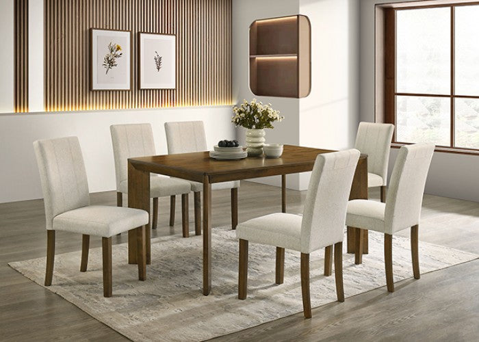 FM32010BR-T-7PC 7 pc Paolino antique brown finish wood tapered legs rectangular mid-century modern dining table set