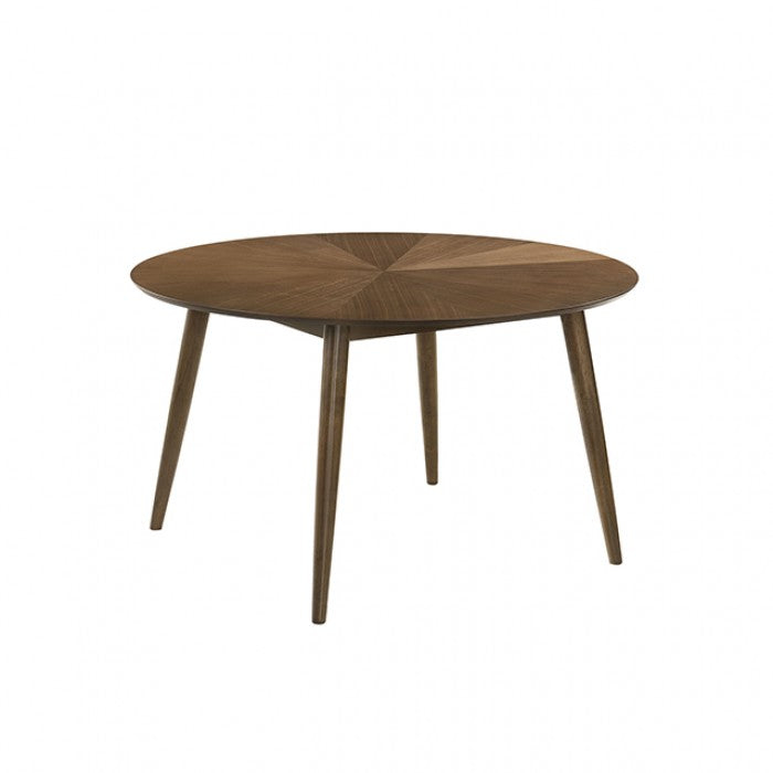 FM32011WN-RT-5PC 5 pc Raissa walnut finish wood tapered legs 52" round mid-century modern dining table set