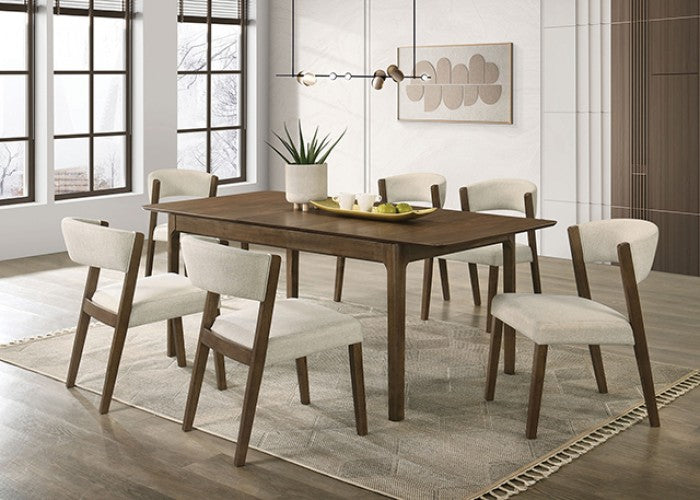 FM32011WN-T-7PC 7 pc Raissa walnut finish wood tapered legs rectangular mid-century modern dining table set