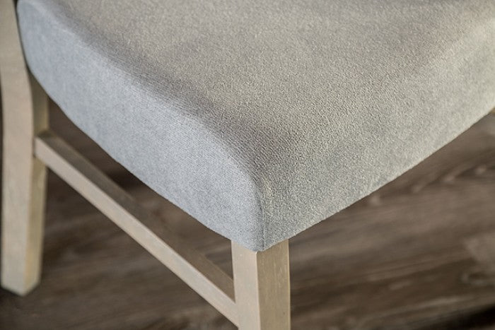 FM3201GY-7PC 7 pc Keynes grey finish wood dining table set fabric seats
