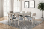 FM3201GY-7PC 7 pc Keynes grey finish wood dining table set fabric seats