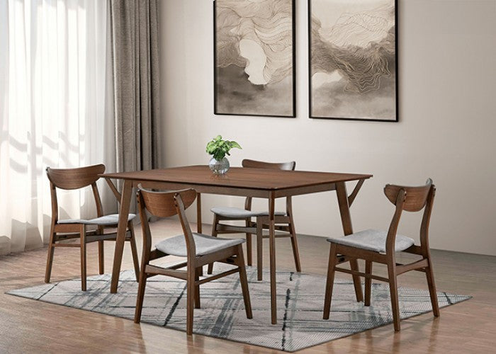 FM3210WN-T-5PC 5 pc Skien walnut finish wood mid-century modern dining table set wood back chairs