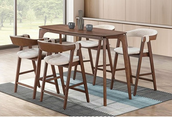 FM3211WN-PT-5PC 5 pc Ebikon walnut finish wood mid-century modern counter height dining table set