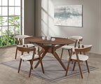 FM3211WN-T-5PC 5 pc Ebikon walnut finish wood oval mid-century modern dining table set