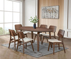 FM3212WN-T-7PC 7 pc Narvik walnut finish wood mid-century modern dining table set wood back chairs