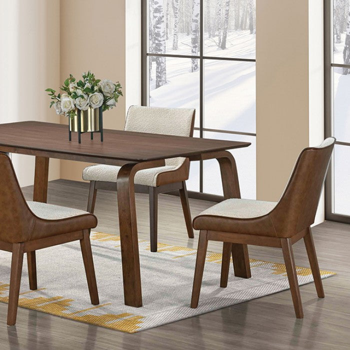 FM3213WN-T-5PC 5 pc Viken walnut finish wood mid-century modern dining table set curved panel back