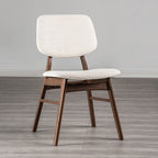 FM3214WN-T-7PC 7 pc Uzwil walnut finish wood mid-century modern dining table set boucle fabric chairs